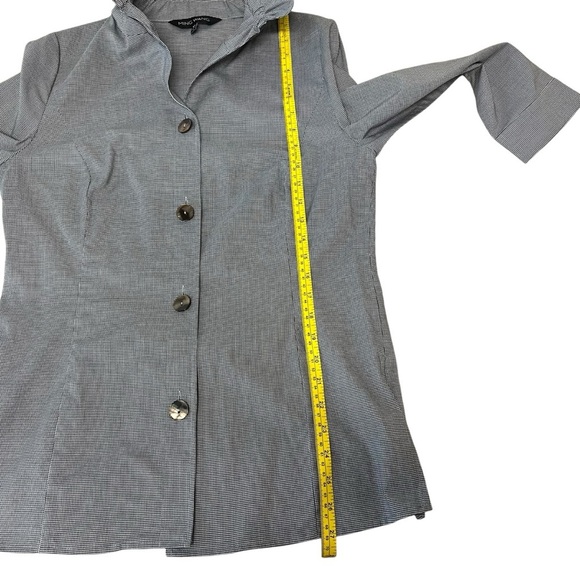 Ming Wang Check Stretch Cotton Poplin Ruffle Stand Collar Button Front Blouse XS - Picture 11 of 15